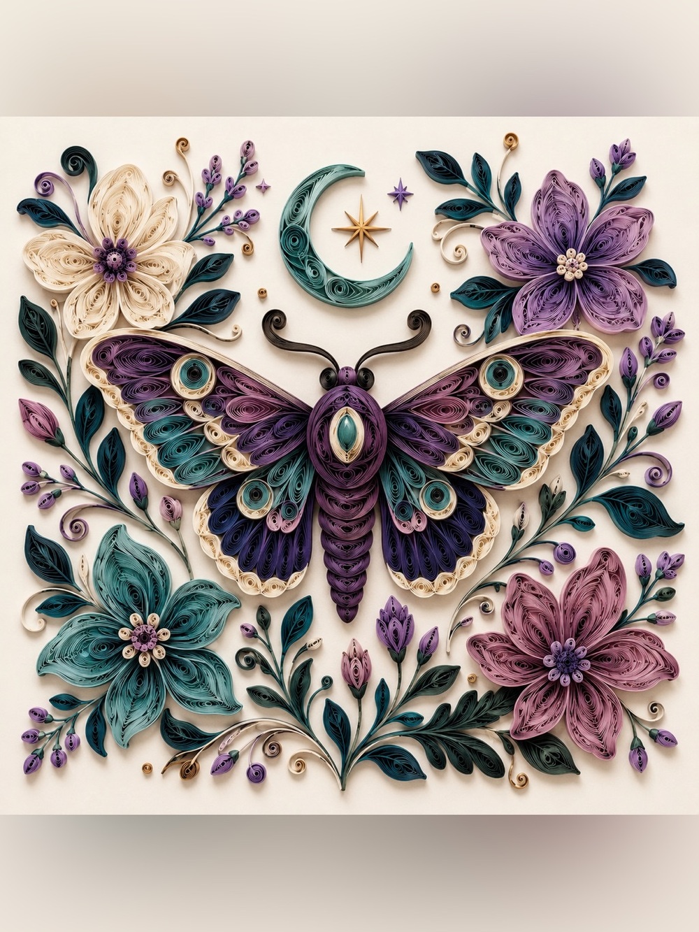 8x8 Black Framed Celestial Moth Wall Art Print